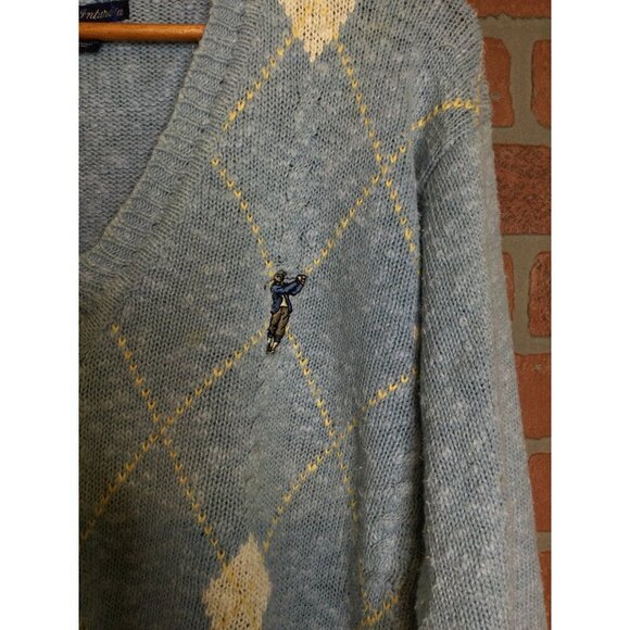Vintage Golf Themed Grandpa Sweater Gant Silk Blend Argyle V-Neck Preppy - Picture 2 of 7